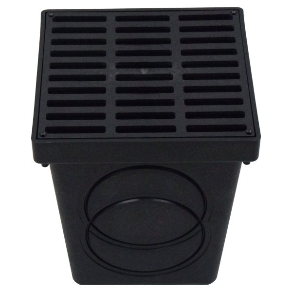 9" 2-OUT Drainage Kit W/ Black Grate Catch Basin