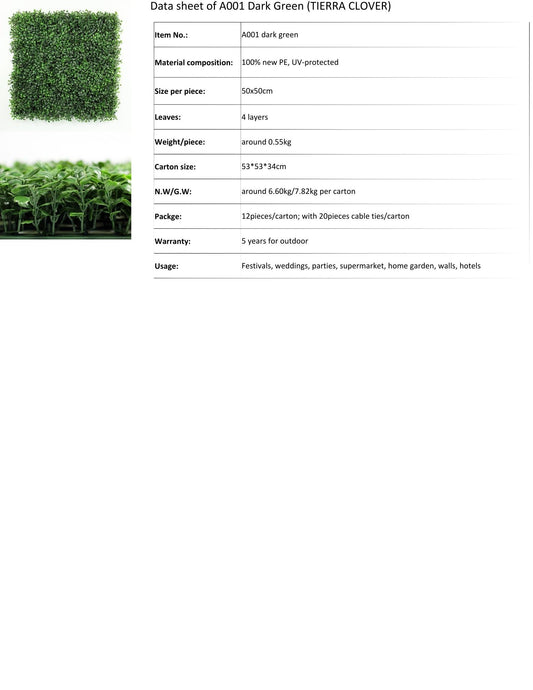 Artificial Ivy Wall Tierra Clover 20" x 20" - 12 Pieces Per Box