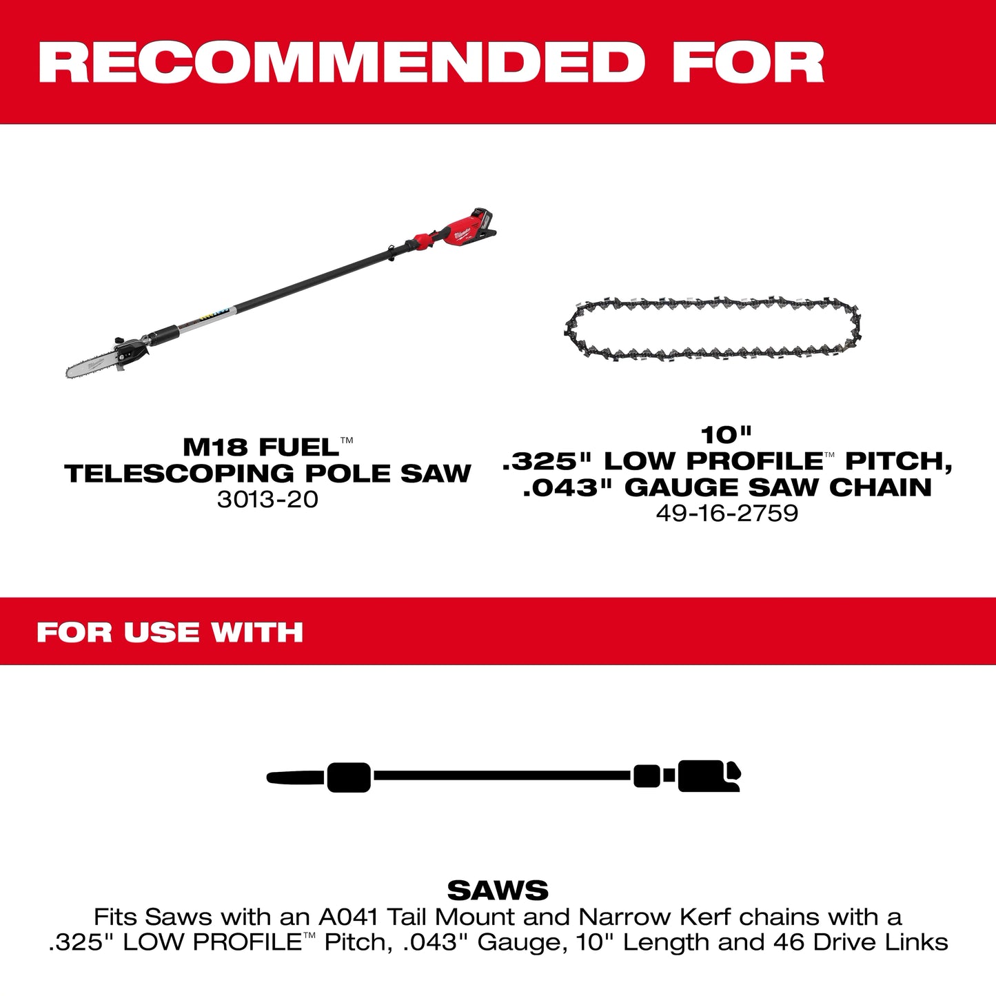 10" .325" LOW PROFILE™ Pitch, .043" Gauge Guide Bar