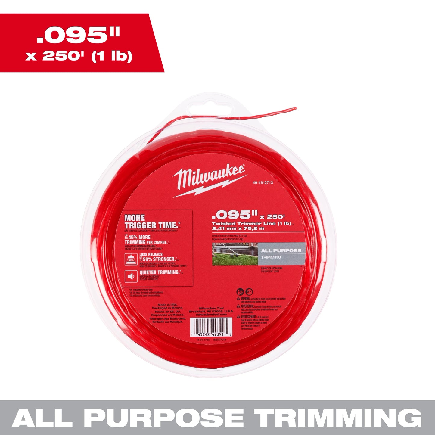 Milwaukee .095" x 250’ (1 lb.) Twisted Trimmer Line