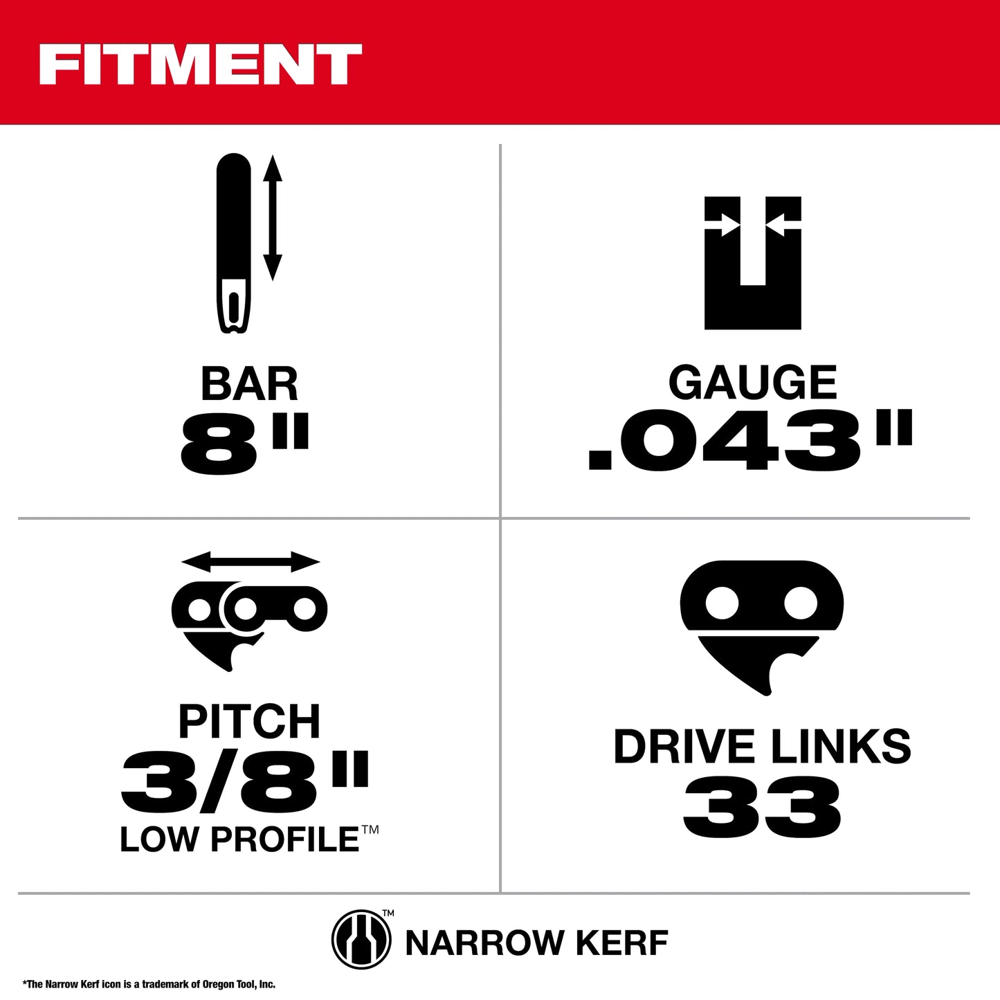 8" 3/8" LOW PROFILE™ Pitch, .043" Gauge Guide Bar