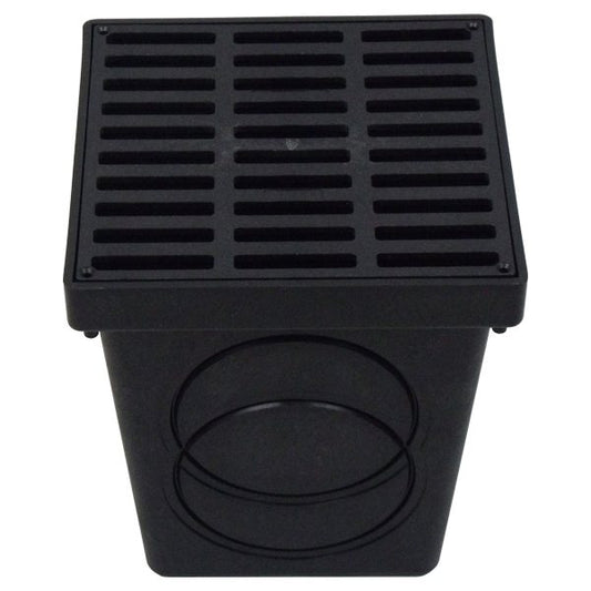 9" 2-OUT Drainage Kit W/ Black Grate Catch Basin