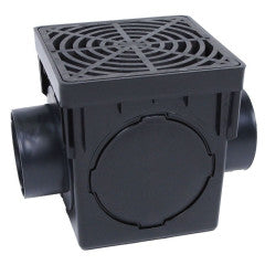 9" 2-OUT Drainage Kit W/ Black Grate Catch Basin